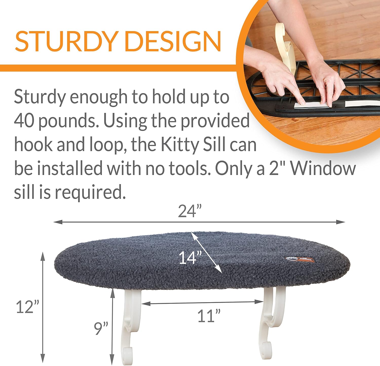 K&H Cat Window Perch, Unheated Kitty Sill, 24x14in, Gray Fleece