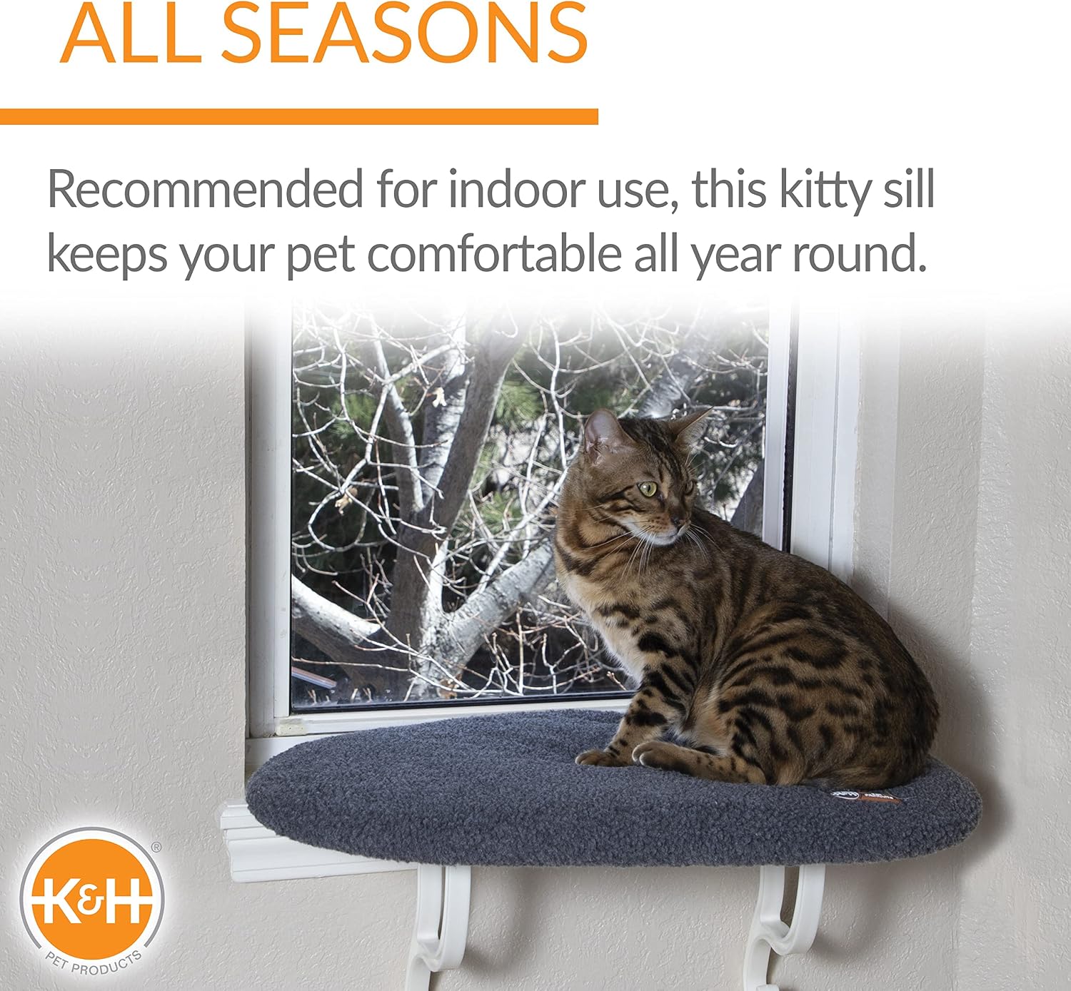 K&H Cat Window Perch, Unheated Kitty Sill, 24x14in, Gray Fleece