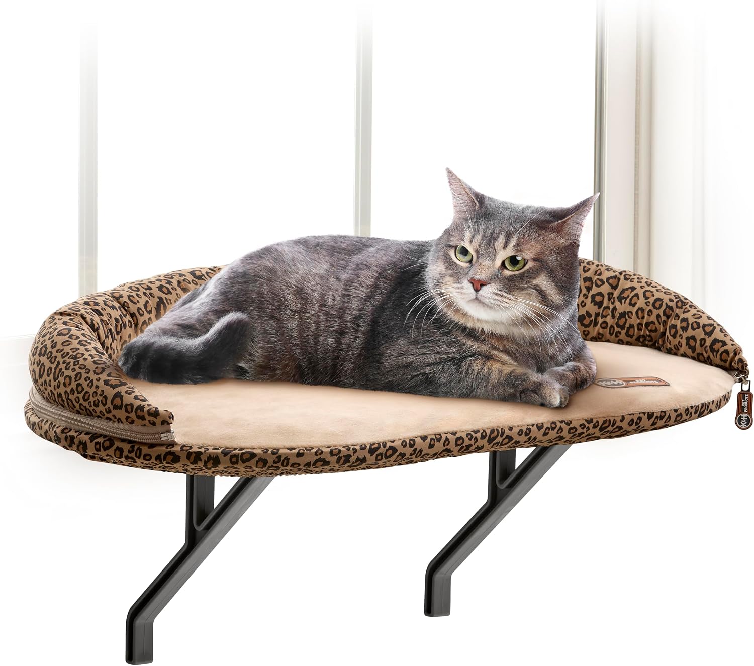 K&H PET PRODUCTS Deluxe Kitty Sill with Removable Bolster Tan/Leopard Print 14 X 24 Inches