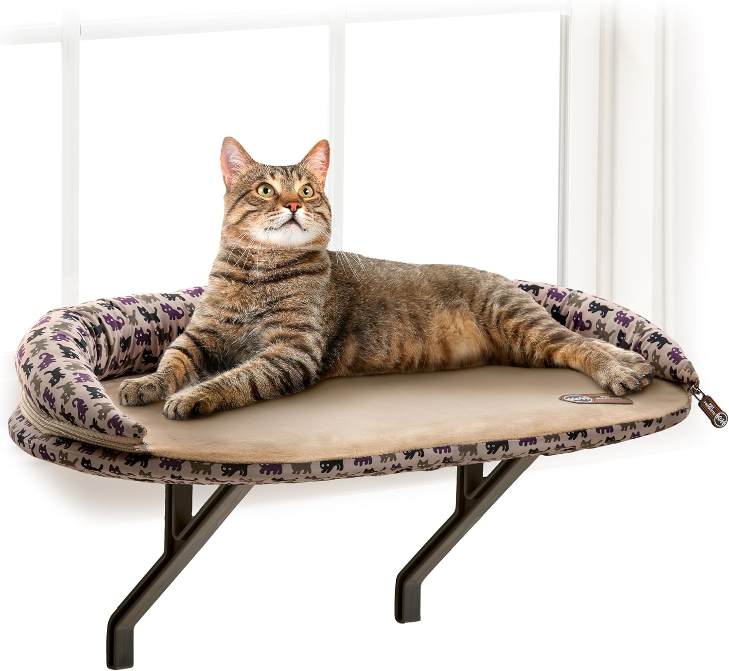 K&H PET PRODUCTS Deluxe Kitty Sill with Removable Bolster Tan/Kitty Print 14 X 24 Inches