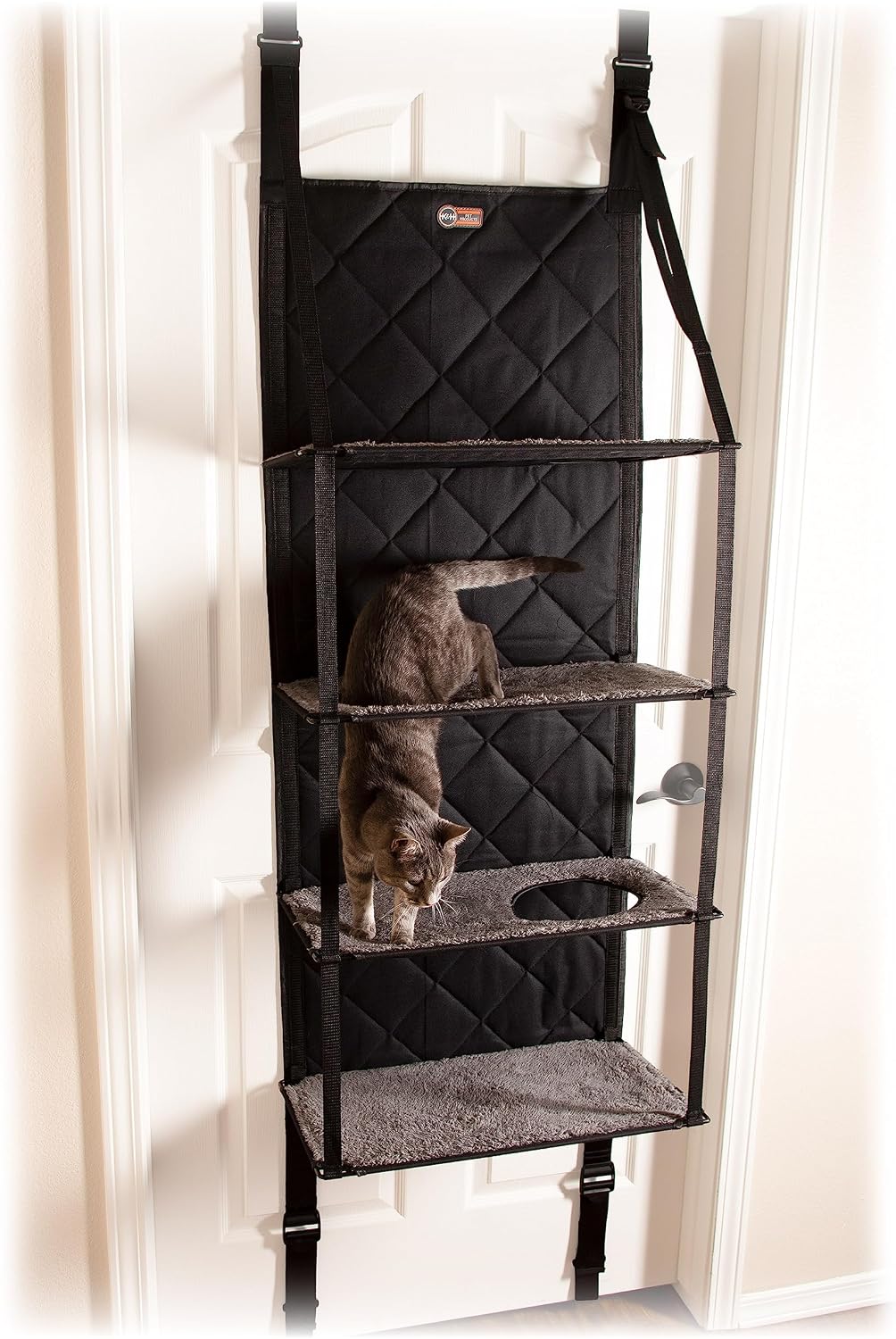 K&H Door Cat Tree, Over the Door Cat Furniture - Gray, Fits Doors <80in H