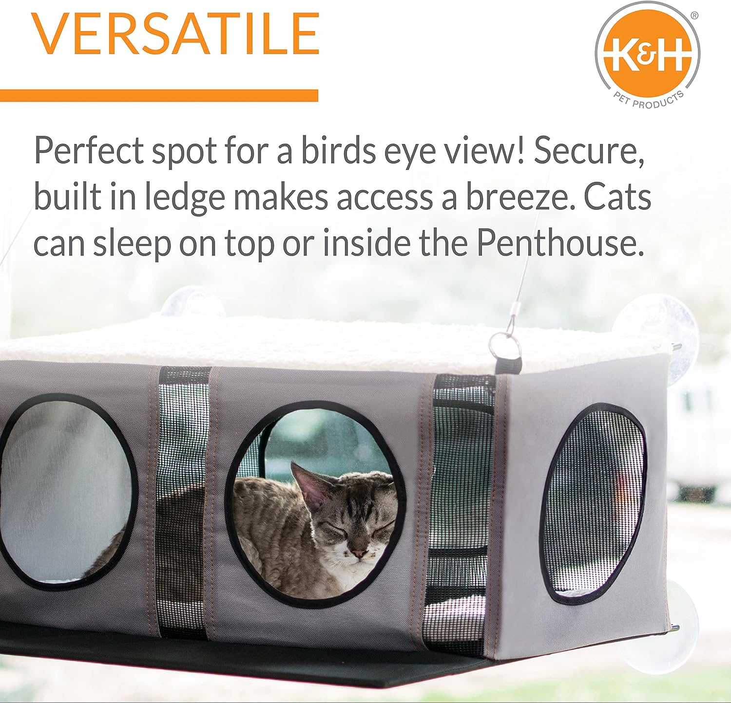 K&H Cat Window Perch, EZ Mount Window Penthouse Kitty Sill, 23x19in, Gray