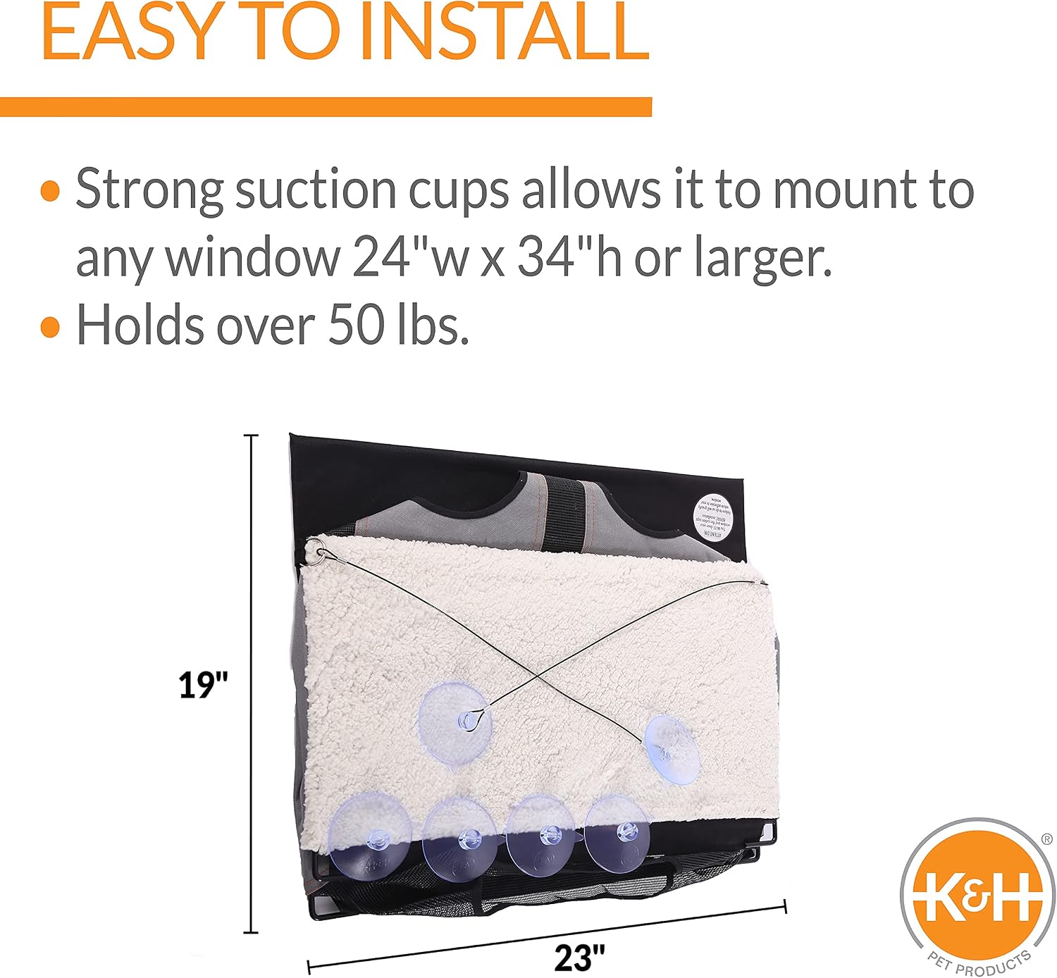 K&H Cat Window Perch, EZ Mount Window Penthouse Kitty Sill, 23x19in, Gray