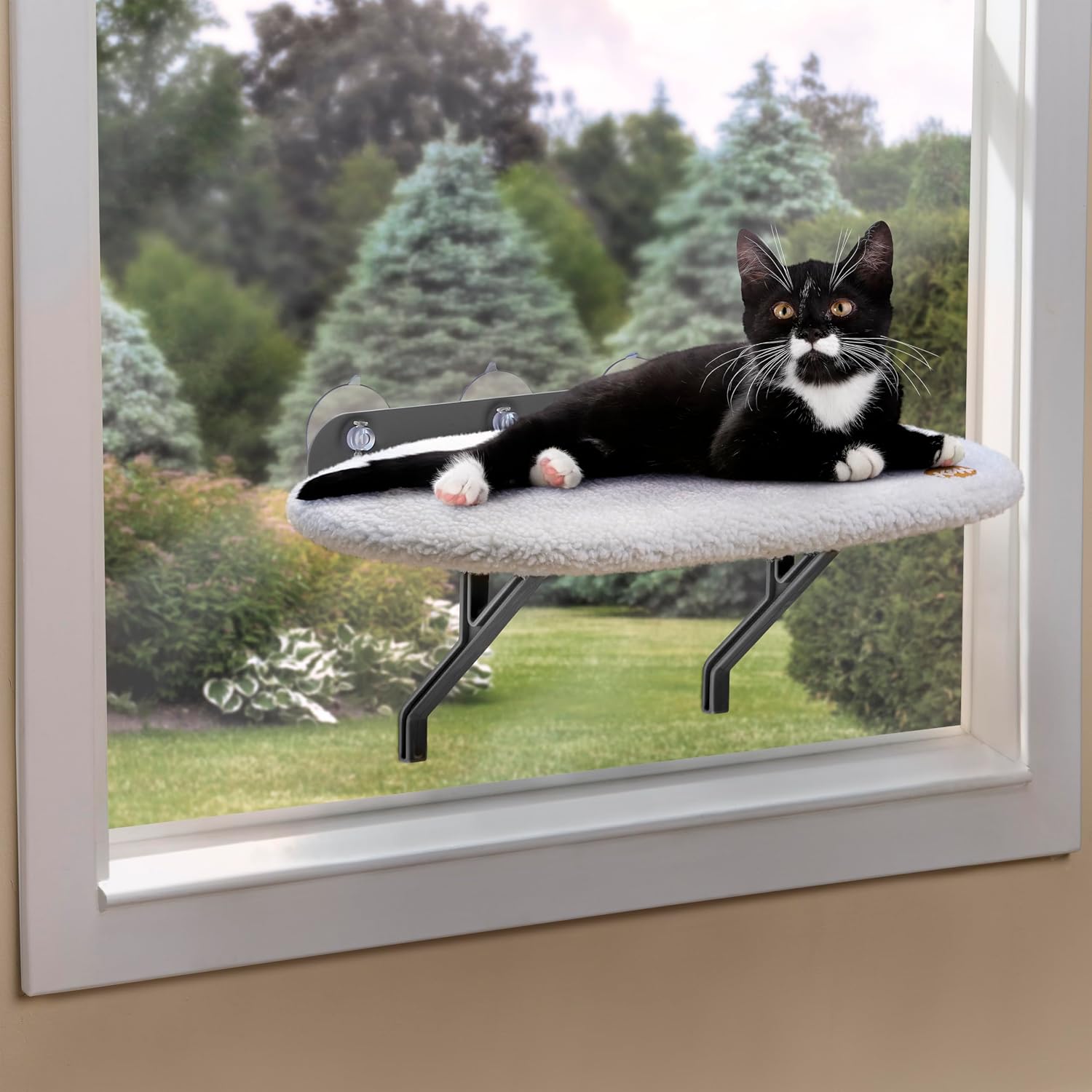 K&H Cat Window Perch, Universal Mount Bed for Large Cats - 24x14in Fleece