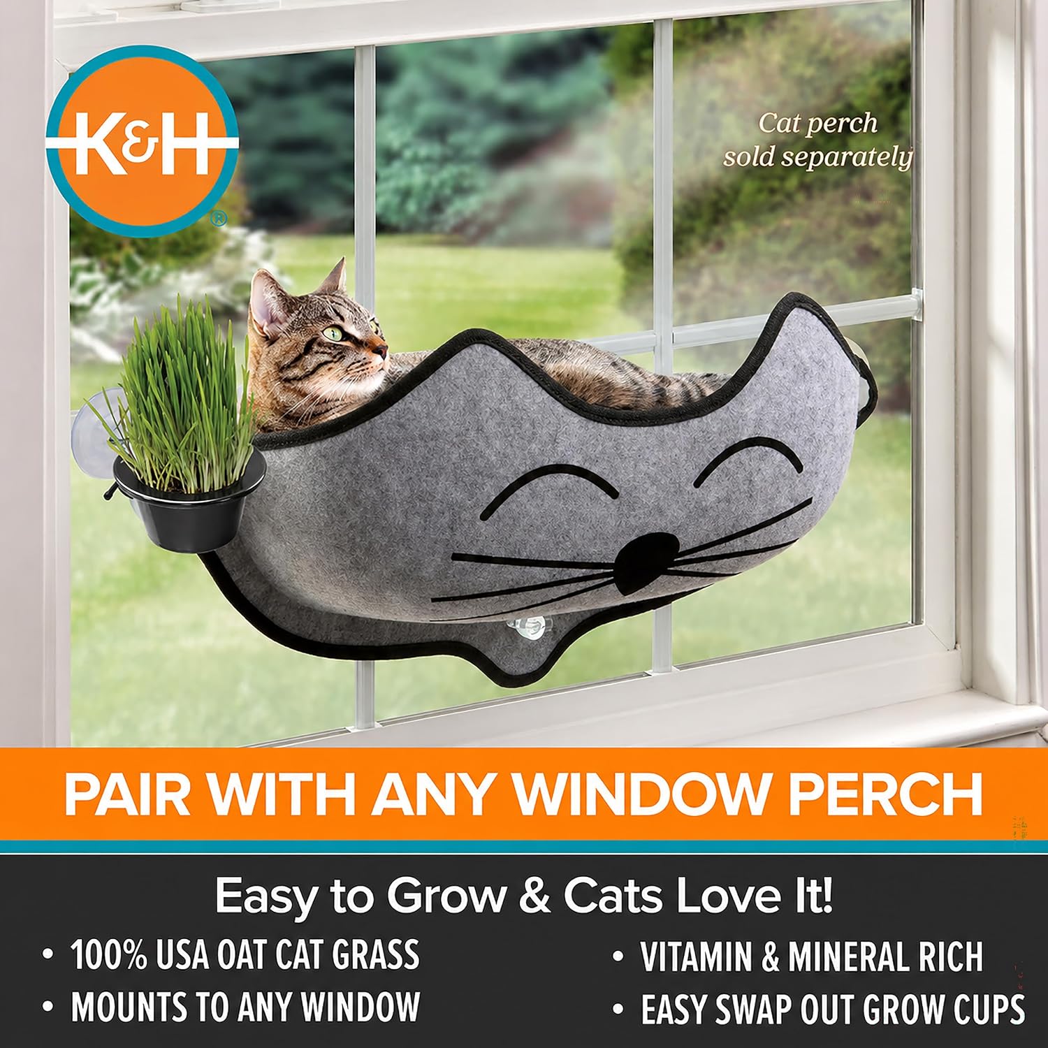 K&H Cat Grass Kit, EZ Mount Window Grass Grow Station, 5.25x4in, Black