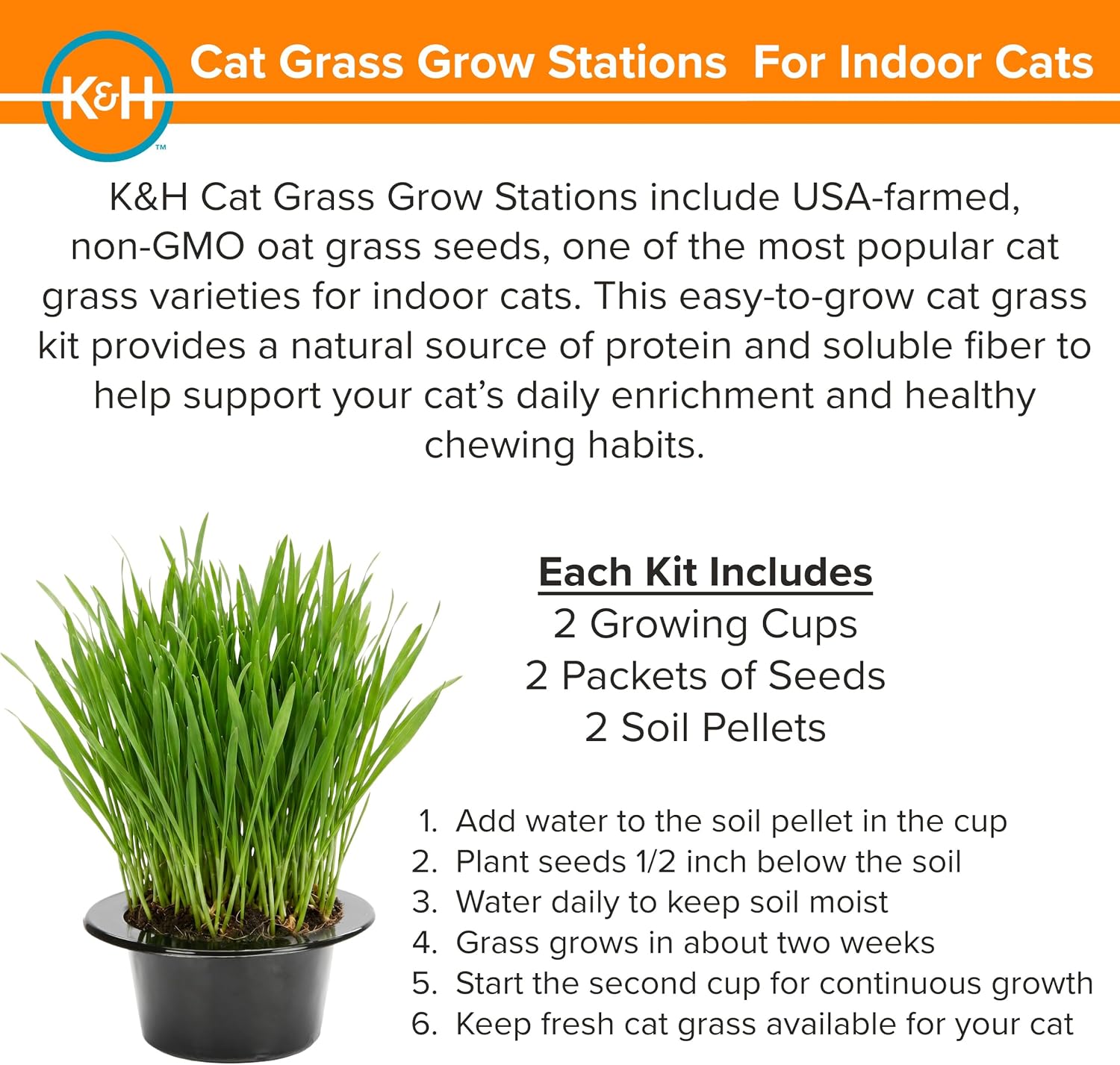 K&H Cat Grass Kit, EZ Mount Window Grass Grow Station, 5.25x4in, Black