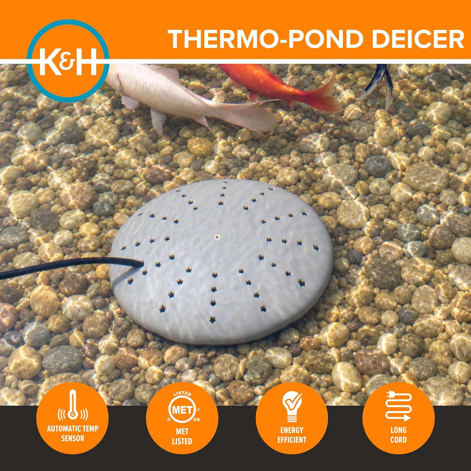 K&H Pond Heater, Thermo-Pond Perfect Climate Submersible Deicer, 300W, Gray
