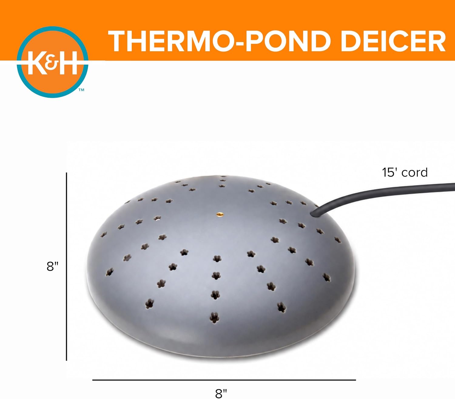 K&H Pond Heater, Thermo-Pond Perfect Climate Submersible Deicer, 300W, Gray