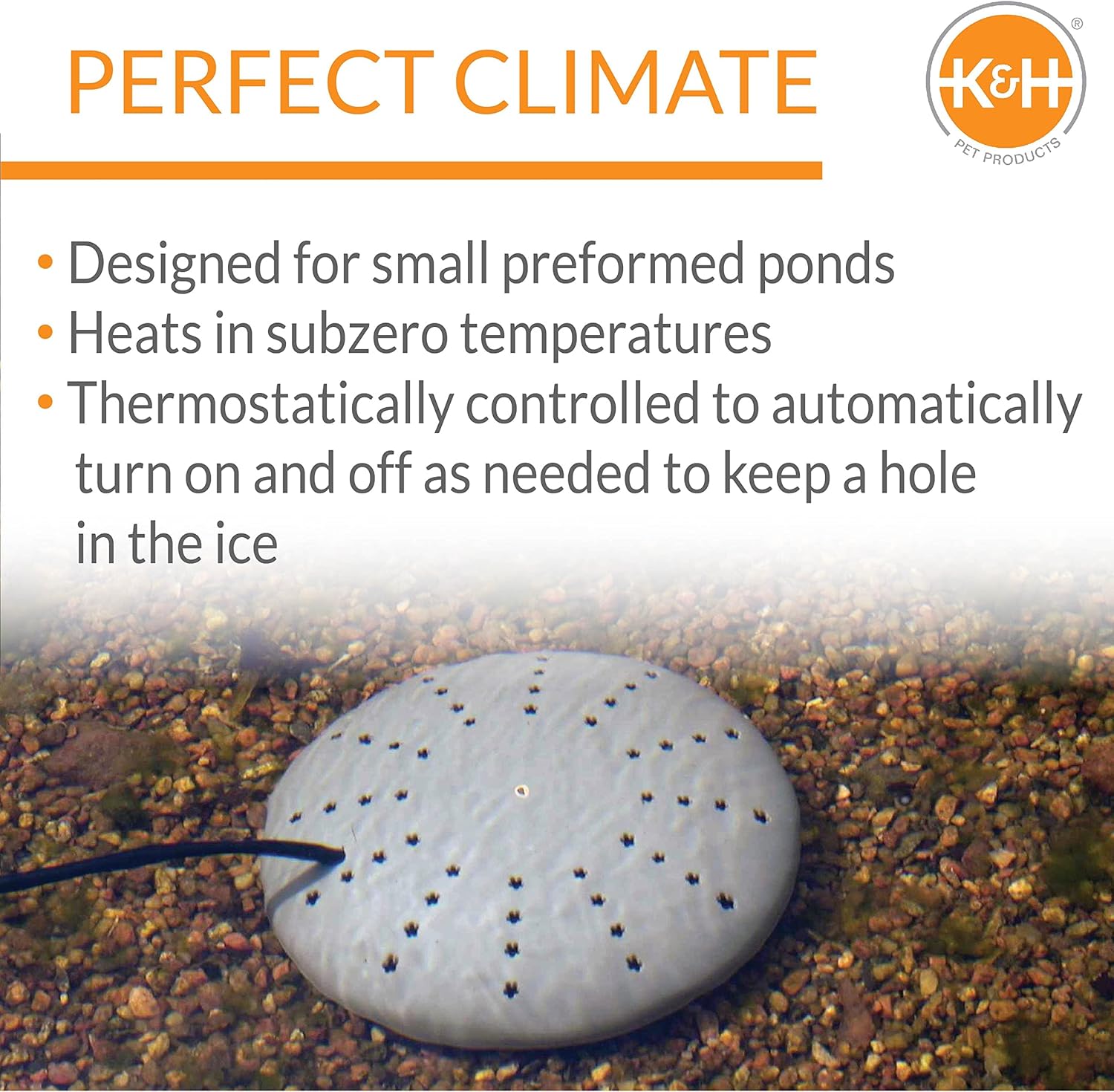 K&H Pond Heater, Thermo-Pond Perfect Climate Submersible Deicer, 300W, Gray